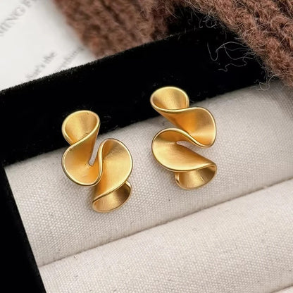 925 Sterling Silver Twisted Flower Stud Earrings 18K Gold Women’s Jewelry