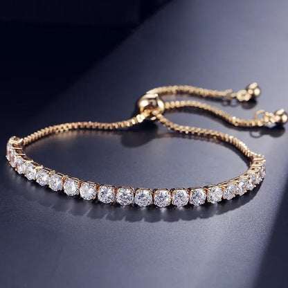 Moonso CZ Tennis Bracelet White Crystal Adjustable Bangle