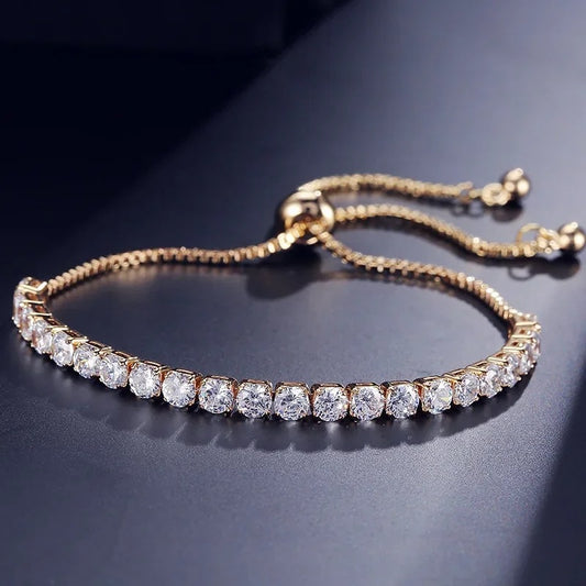Moonso Fashion Cubic Zirconia Tennis Bracelets Bangle for Women White Round Crystal Adjustable Bracelet Wedding Jewelry s4803