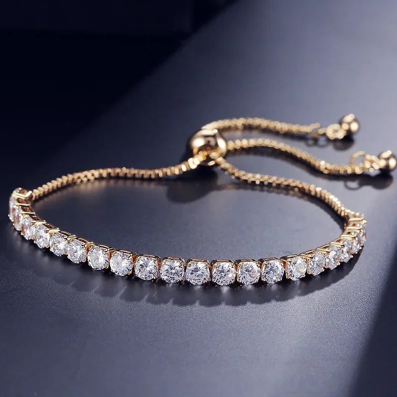 Moonso Fashion Cubic Zirconia Tennis Bracelets Bangle for Women White Round Crystal Adjustable Bracelet Wedding Jewelry s4803
