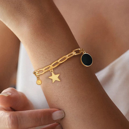 Retro Star Paperclip Bracelet Stainless Steel Black Luxury Jewelry