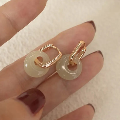 Elegant Imitation Hotan Jade Hoop Earrings for Women