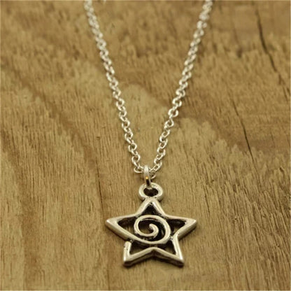 Fashion Antique Silvery Color Star Swirl Pendant Necklace for Women Cute Star Jewelry Party Gifts