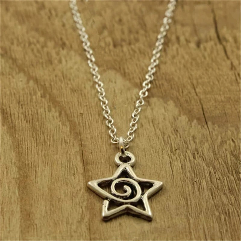 Fashion Antique Silvery Color Star Swirl Pendant Necklace for Women Cute Star Jewelry Party Gifts