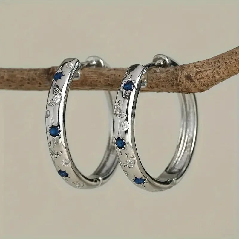 Fashion Silver Color Metal Carving Sun and Moon Hoop Earrings for Women Party Engagement Wedding Earrings Jewelry