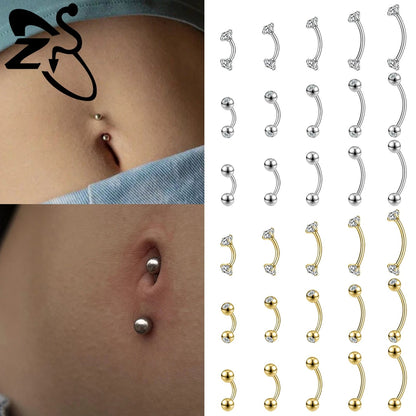1PC Internal Thread Stainless Steel Belly Button Ring Curved Navel Rings Helix Cartilage Piercings Jewelry