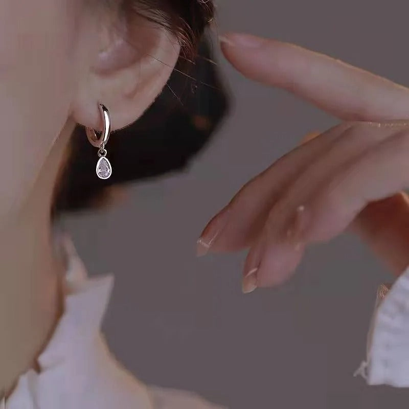 925 Sterling Silver Water Drop Zircon Earrings for Women