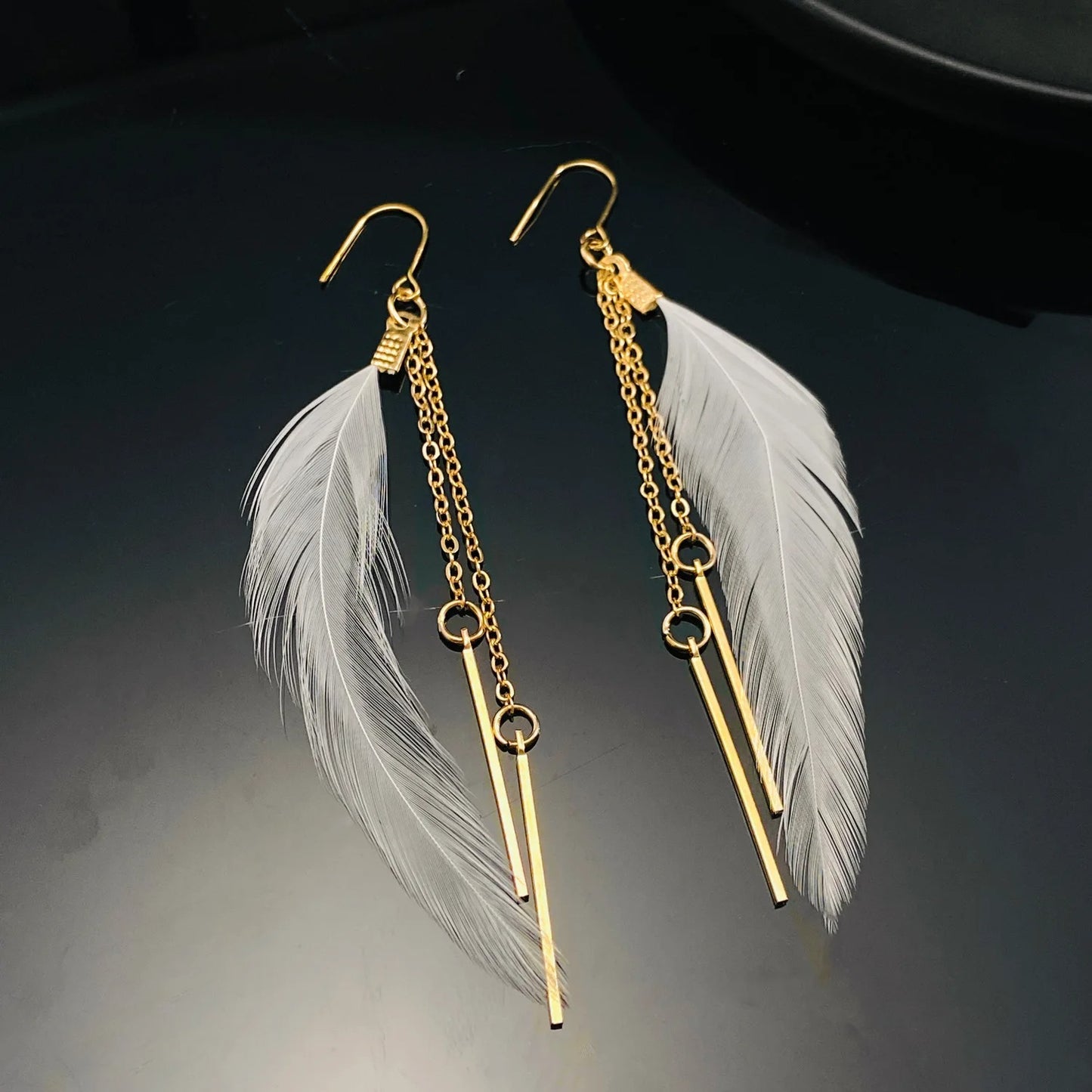 Feather Chain Tassel Long Earrings Women Simple Fashion Jewelry