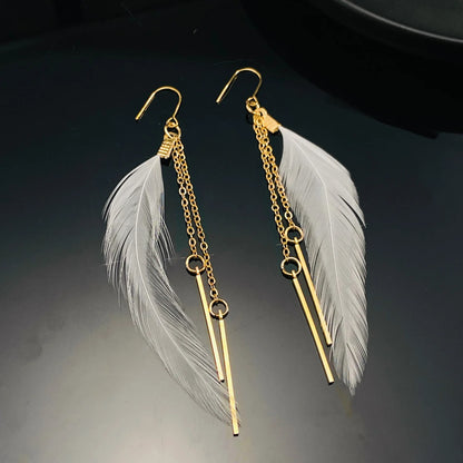 Feather Chain Tassel Long Earrings Women Simple Fashion Jewelry