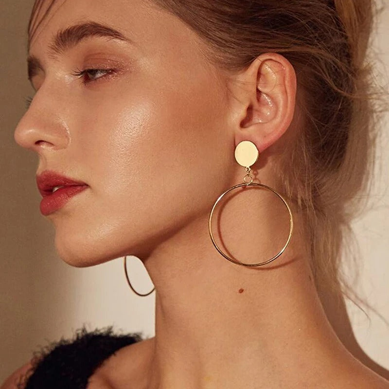 Gold & Silver Geometric Big Round Clip Earrings for Women
