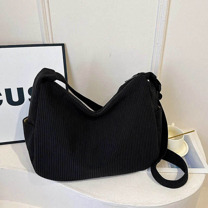 Trendy Corduroy Shoulder Bag for Women Large Capacity