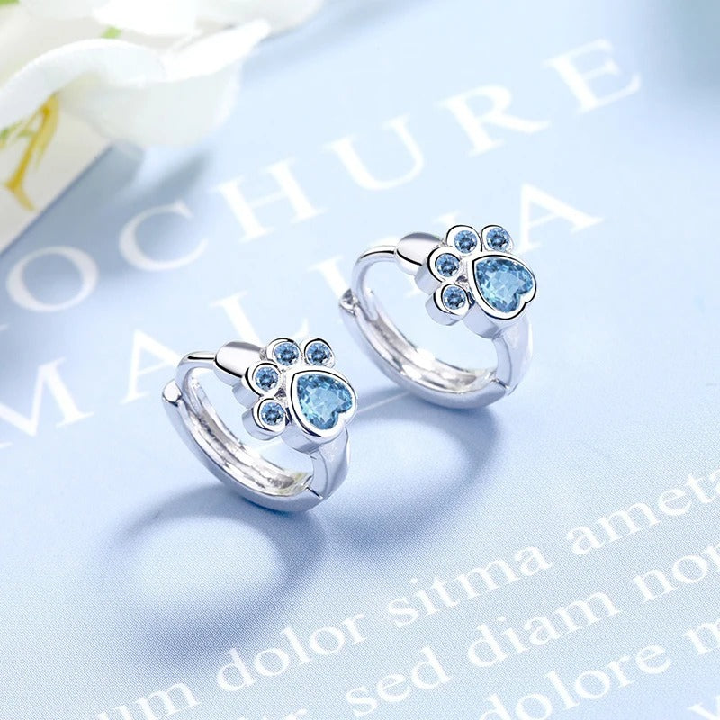Colorful Copper Zirconia Cat Dog Paw Hoop Earrings Women Jewelry
