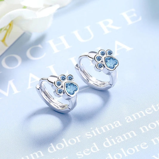 Colorful Copper Zirconia Cat Dog Paw Hoop Earrings Women Jewelry