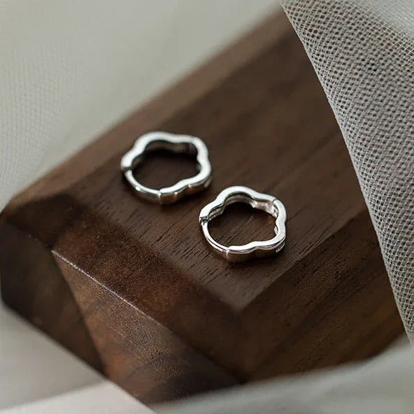 Sterling Silver Flower Hoop Earrings for Women Minimalist Jewelry