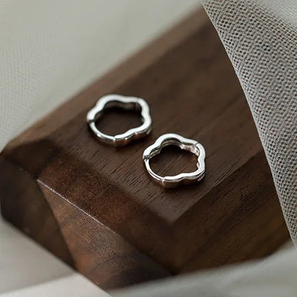 Sterling Silver Flower Hoop Earrings for Women Minimalist Jewelry