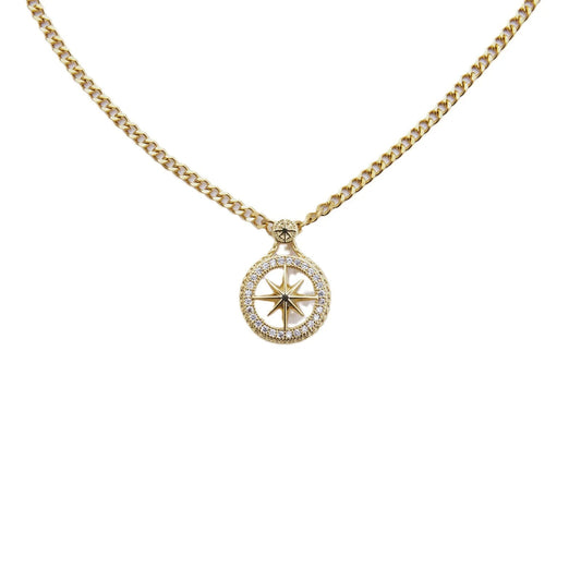 Gold Plated Titanium Steel Chain Compass  Necklaces Hiphop  Jewelry STAY Pendant Cubic Zirconia Necklace
