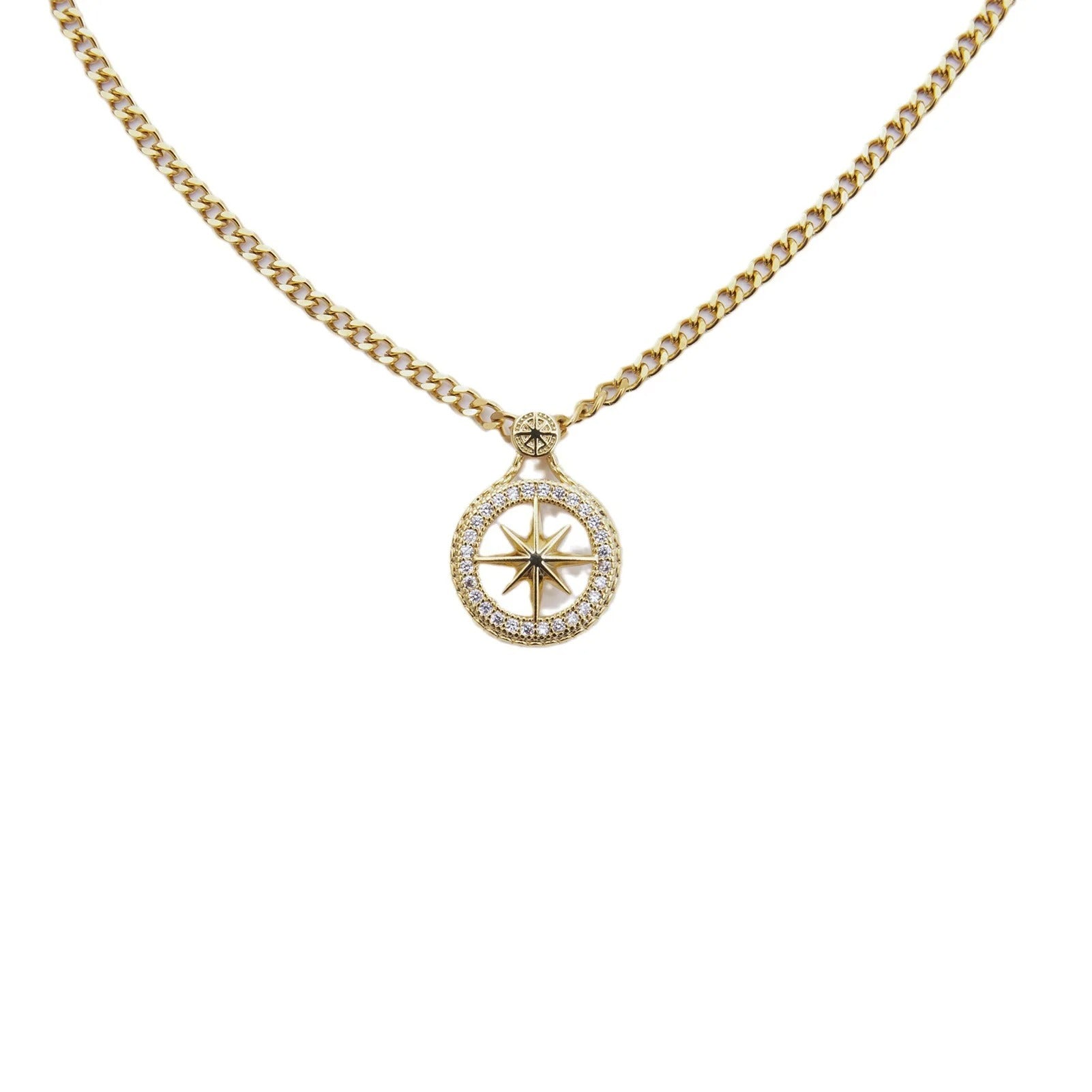Gold Plated Titanium Steel Chain Compass  Necklaces Hiphop  Jewelry STAY Pendant Cubic Zirconia Necklace