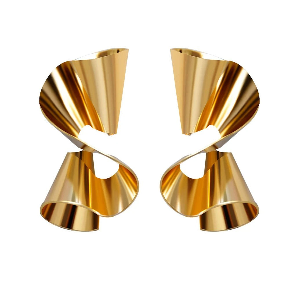 European Asymmetry Big Spiral Wave Drop Earrings Women Gold Statement