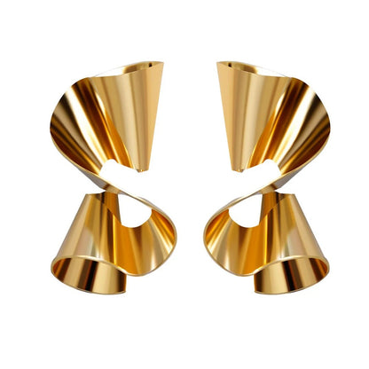 European Asymmetry Big Spiral Wave Drop Earrings Women Gold Statement