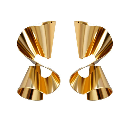 European Asymmetry Big Spiral Wave Drop Earrings Women Gold Statement