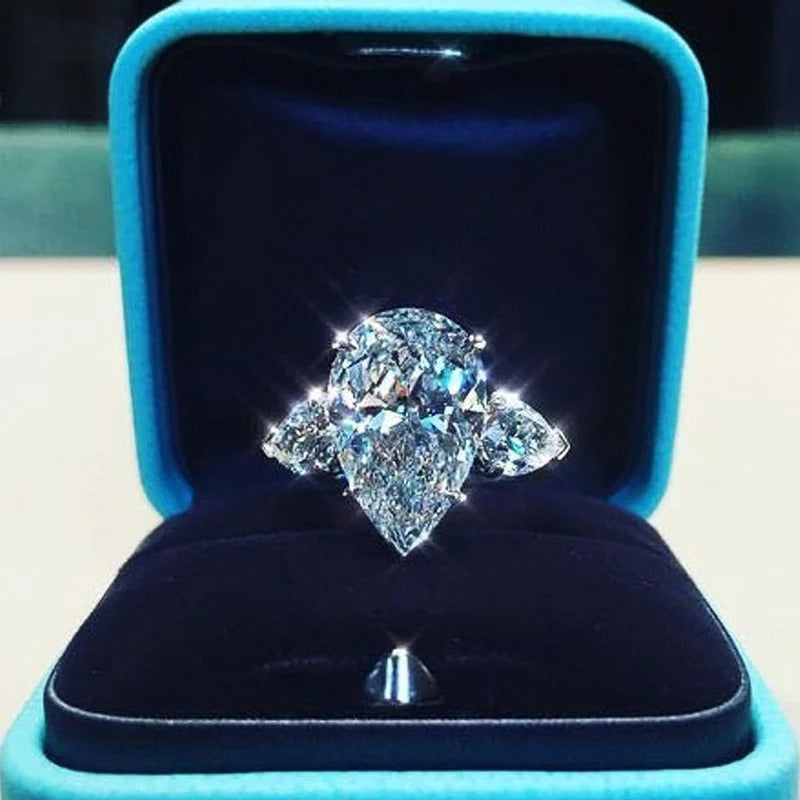 Exquisite CZ Water Drop Ring Proposal Wedding Anniversary Gift