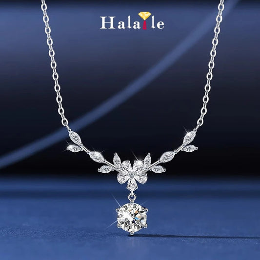 D Color Moissanite Cassia Twig Necklace for Women S925 Sterling Silver Trendy Wedding Fine Jewelry