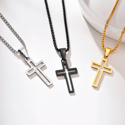Hollow Cross Pendant Necklace Unisex Stainless Steel Faith Jewelry
