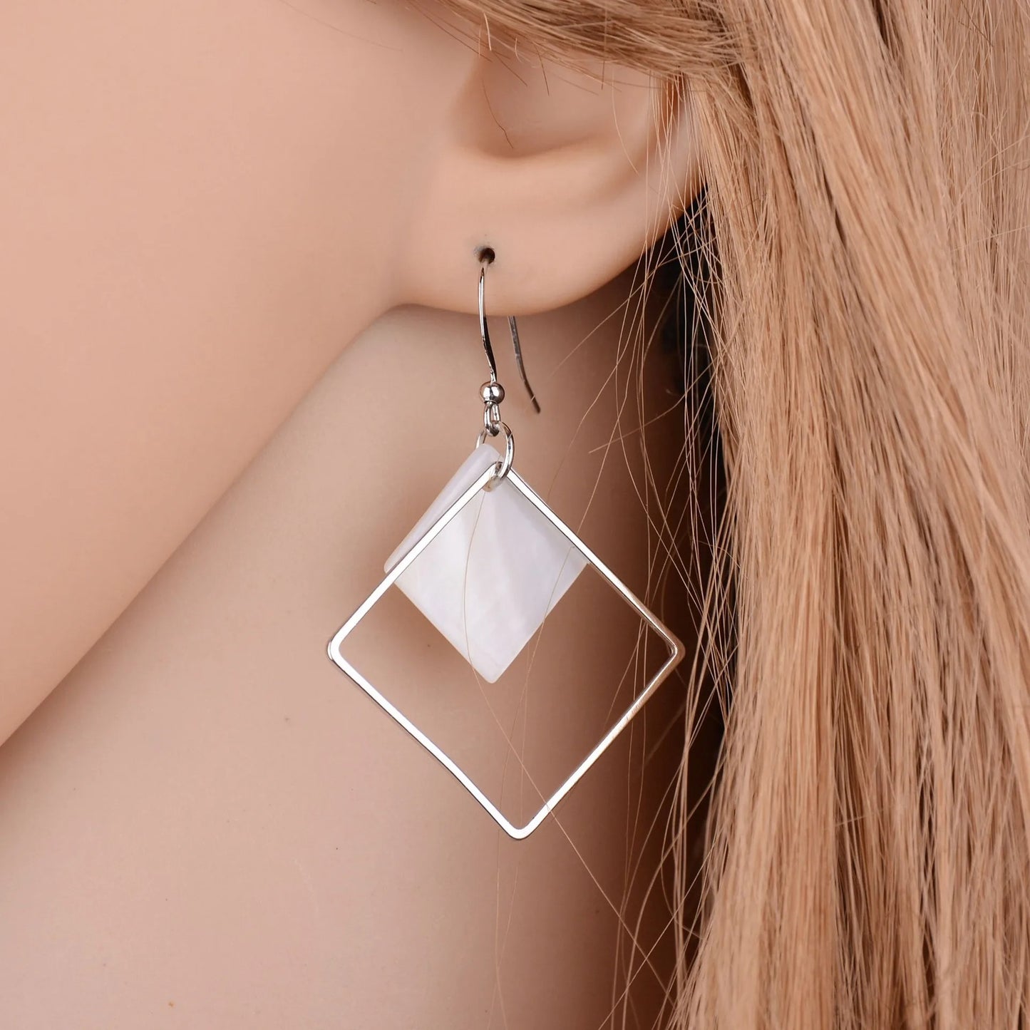 Minimalist Punk Love Square White Shell Drop Earrings For Women Ear Jewelry Wedding