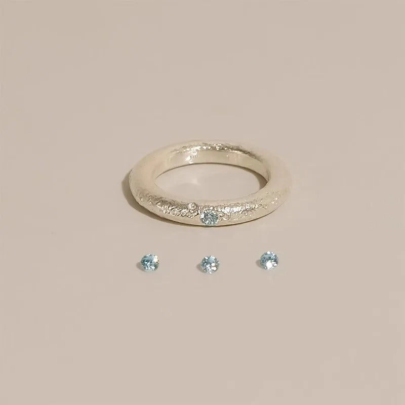 925 Sterling Silve Blue Zircon Ring for Women Girl Frosted Texture Minimalism Sweet Jewelry Birthday Gift