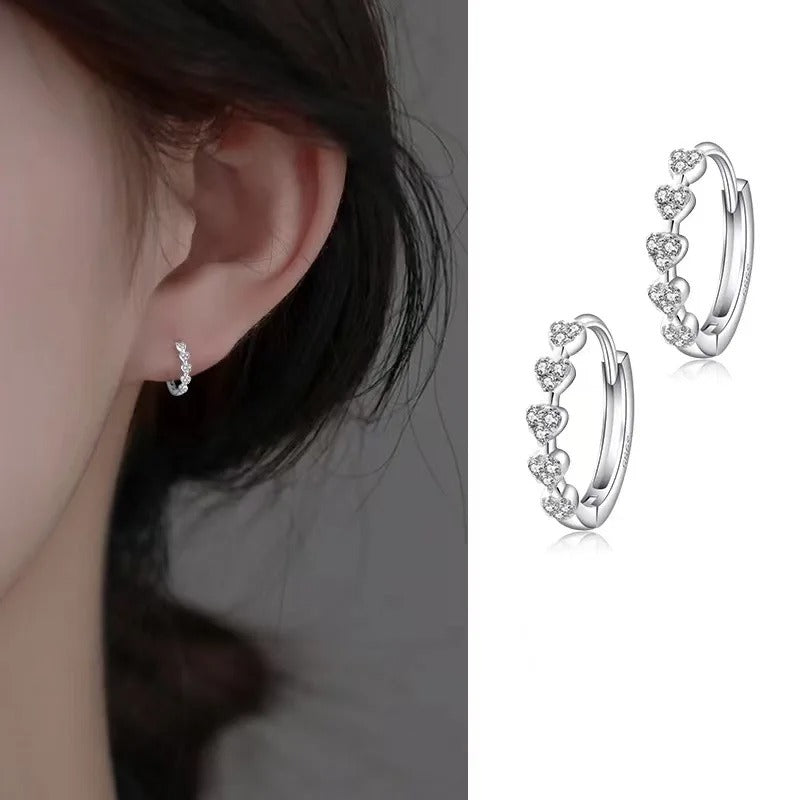 925 Sterling Silver Heart hoop Earrings Temperament Simple Inlaid for Women Wedding Jewelry Accessories