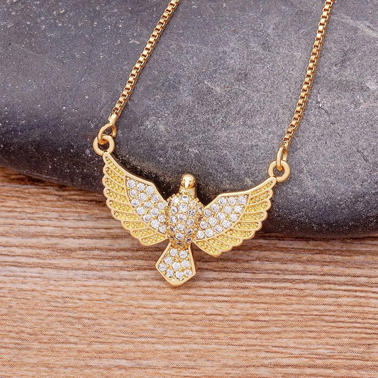 Luxury Zircon Eagle Pendant Necklace Gold Plated Animals Cool Fashion Chain Choker Party Birthday Gift Jewelry