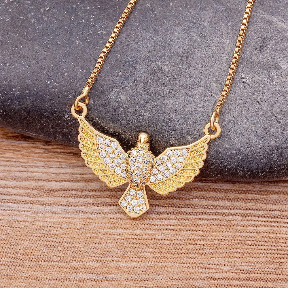 Luxury Zircon Eagle Pendant Necklace Gold Plated Animals Cool Fashion Chain Choker Party Birthday Gift Jewelry