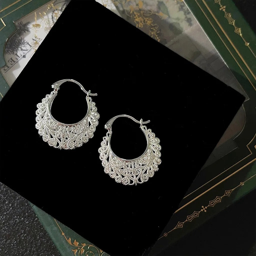 Exquisite Hollow Silver Color Earrings For Women Trendy Hoop Earrings Basket Shape Silver Plating Jewelry Dropshipping Wholesale