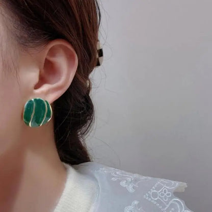 Vintage French Green White Earrings for Women Trendy Stud Jewelry