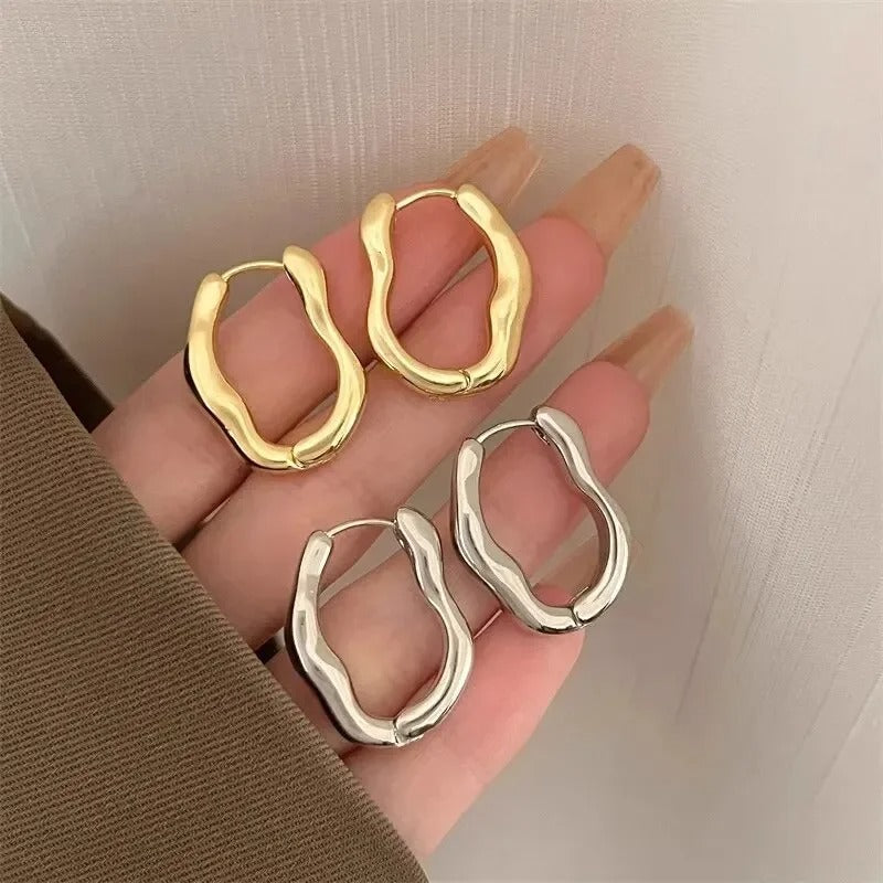 Irregular Geometric Metallic Hoop Earrings – Gold & Silver Color Fashion Jewelry for Women