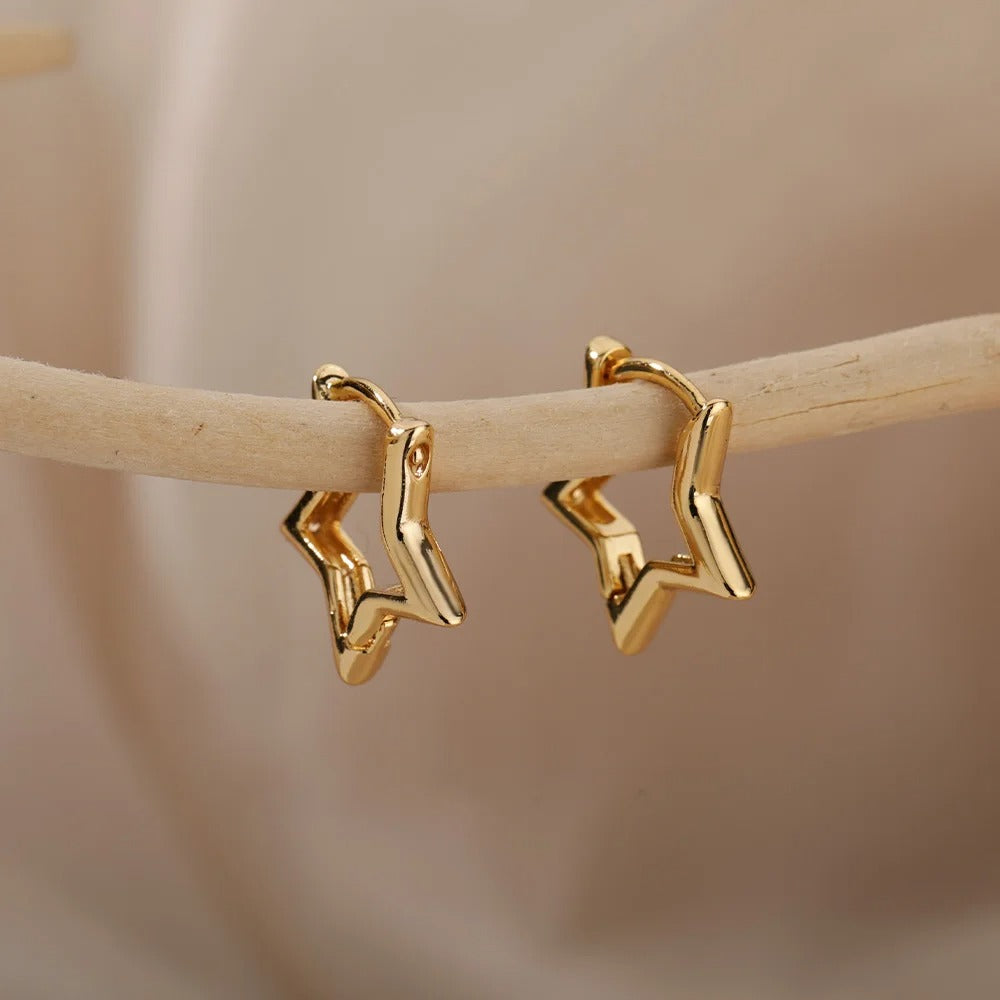 Stainless Steel Star Hoop Earrings For Women 2025 Trend New In Luxury Gold Color Earrings Ear Jewelry Gift