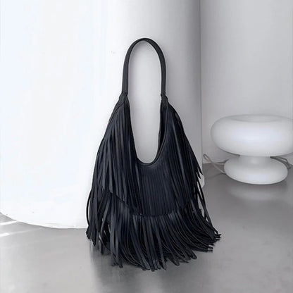 Long Tassel PU Leather Shoulder Bag for Women