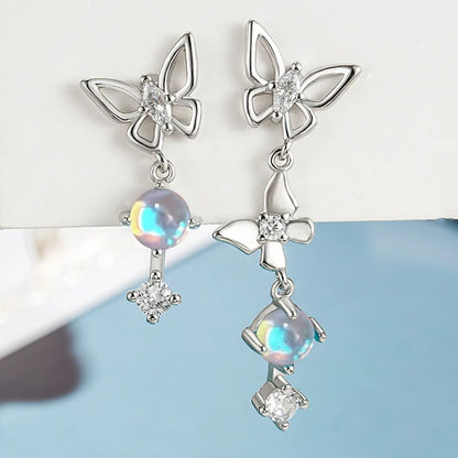 Butterfly Crystal Stud Earrings 925 Silver Jewelry Gift for Women
