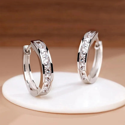 Shining Zircon Round Earrings Women Sterling Silver Fashion Jewelry