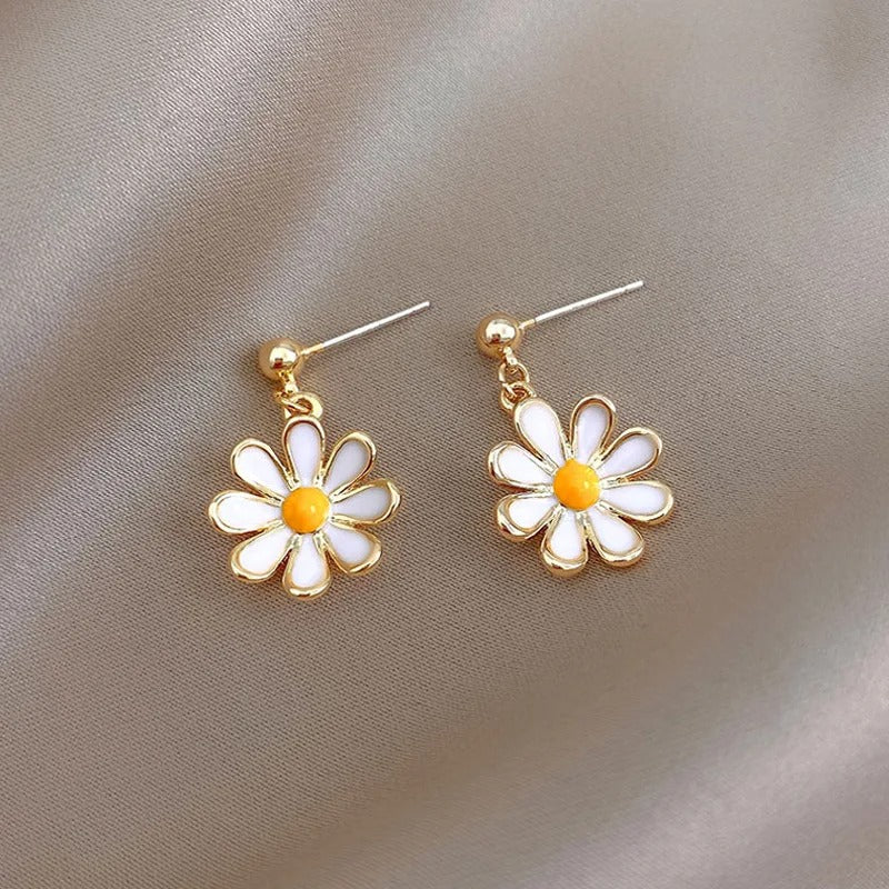 Gold Daisy Sunflower Drop Earrings Long Dangle Jewelry for Women