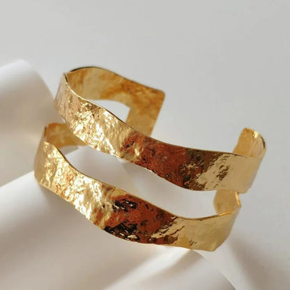 Hammered Metal Bangle Cuff Bracelet for Women Punk Fashion Jewelry