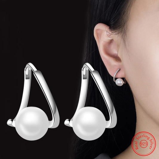 Women's New 925 Sterling Silver Pearl Jewelry Fashion Spiral Hoop Earrings XY0175