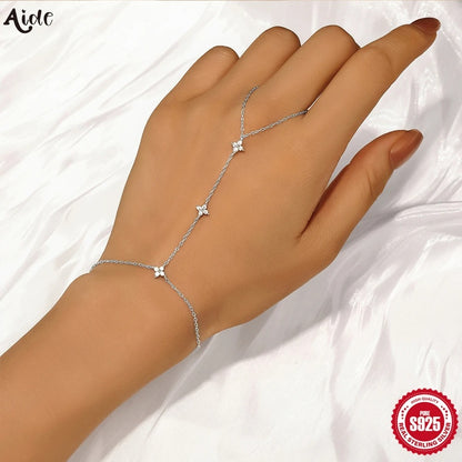 925 Sterling Silver Geometric Flower CZ Bracelet for Women