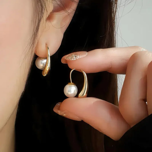 2PCS Hypoallergenic Stainless Steel Imitation Pearl Stud Earrings Elegant Jewelry for Women