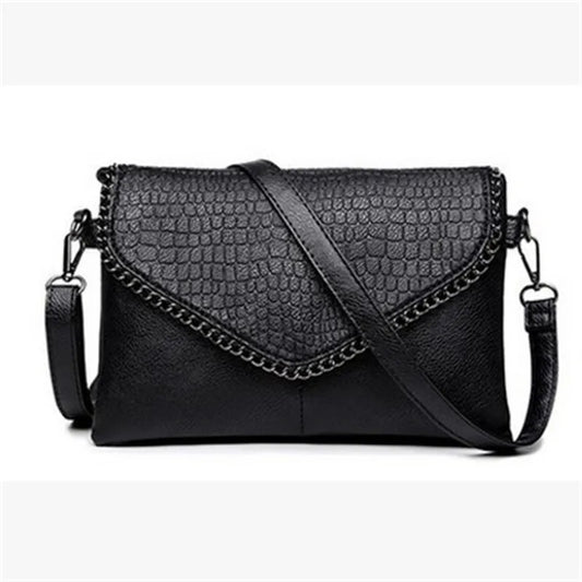Women’s Black PU Leather Shoulder Messenger Bag Casual Crossbody, Stone Print Chain Envelope Clutch