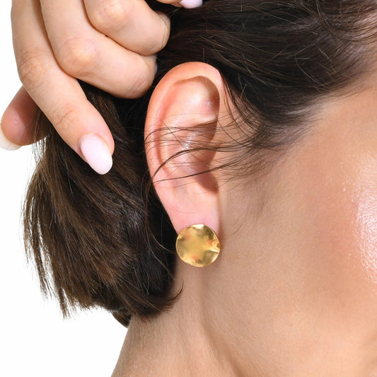 Trendy Gold Round Stud Earrings for Women Stainless Steel Irregular Circle Wedding Party Jewelry Gift
