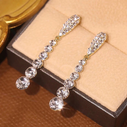 Shiny Crystal Drop Earrings Women Wedding Party Long Dangle