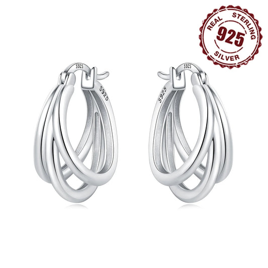 925 Sterling Silver Multi-Layer Hoop Earrings Women Jewelry Gift