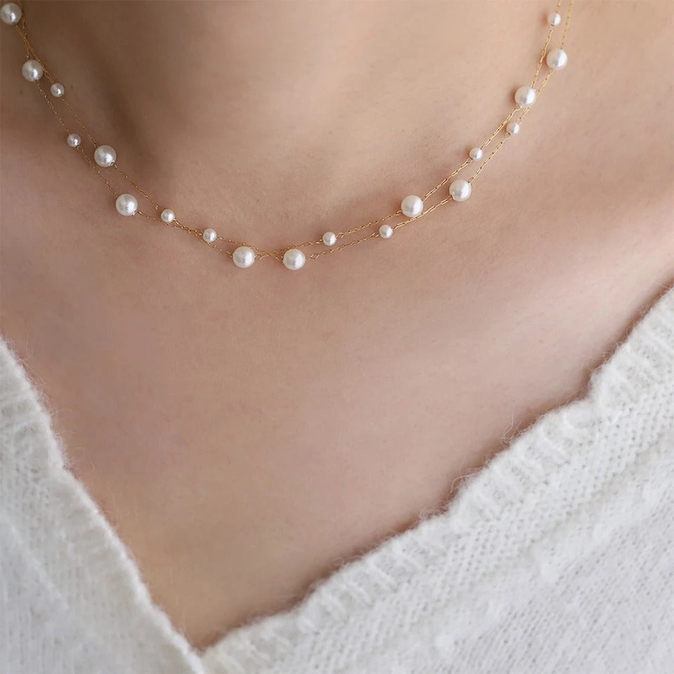 Waterproof Stainless Steel Pearl Choker Necklace Gift for Women