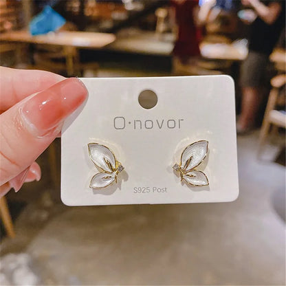 Women’s Fashion Butterfly Earrings Personality Golden Crystal Studs